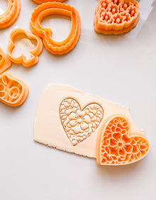 Floral Heart Clay Cutter: Embossed Flower Pattern Jewelry Tool