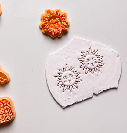 Boho Sun Face Clay Cutter: Polymer Clay Stamp, Earring Tool