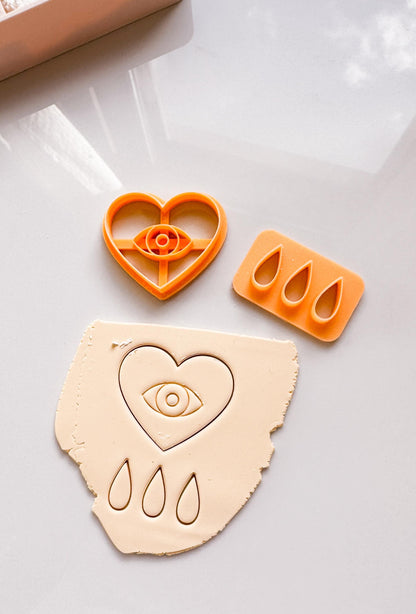 Heart with Tears Clay Cutter Set: 3D Printed Polymer Clay Earring Cutters