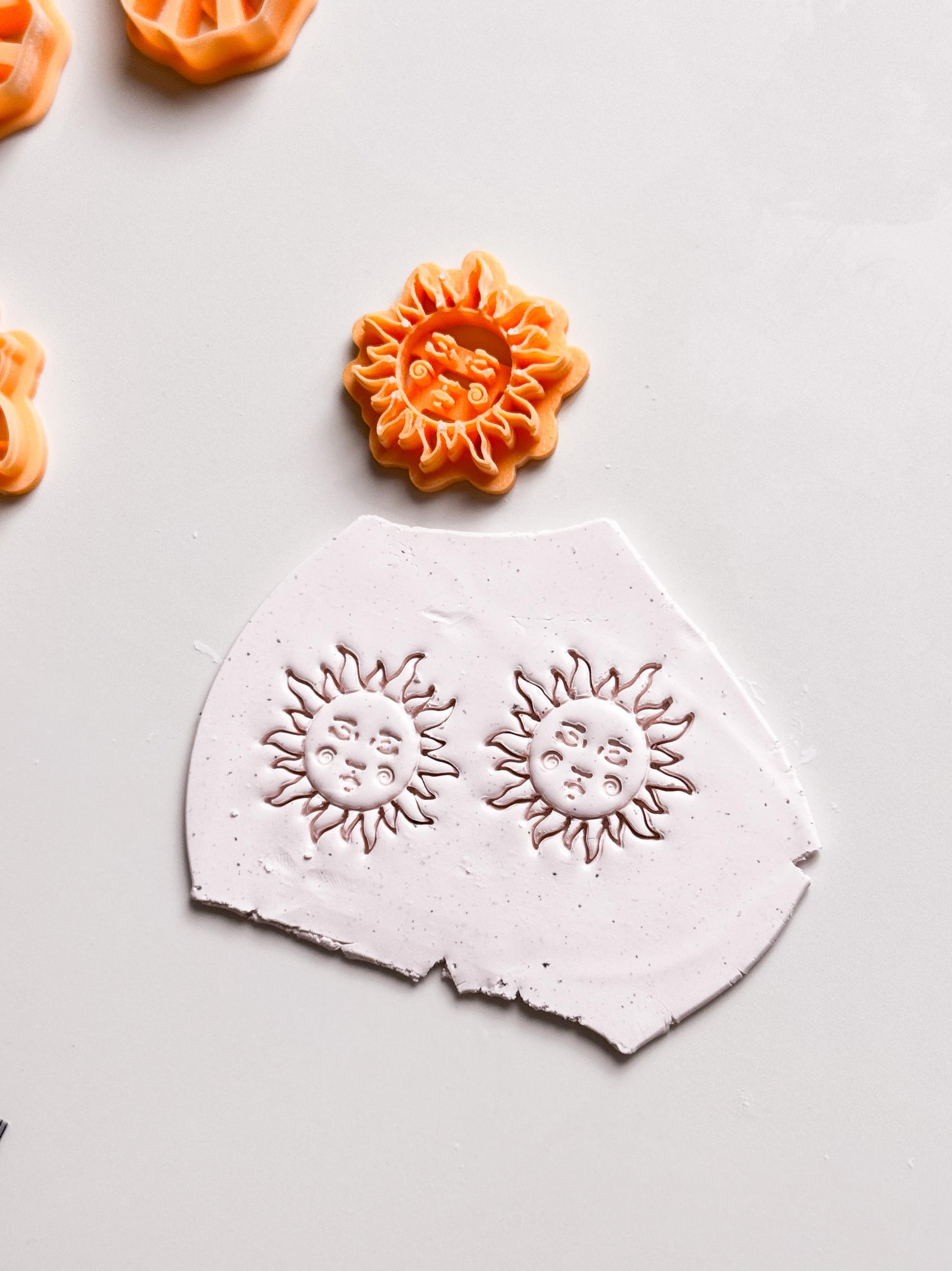 Boho Sun Face Clay Cutter: Polymer Clay Stamp, Earring Tool