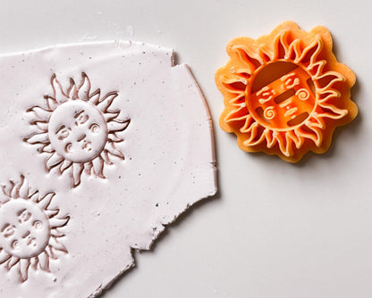 Boho Sun Face Clay Cutter: Polymer Clay Stamp, Earring Tool