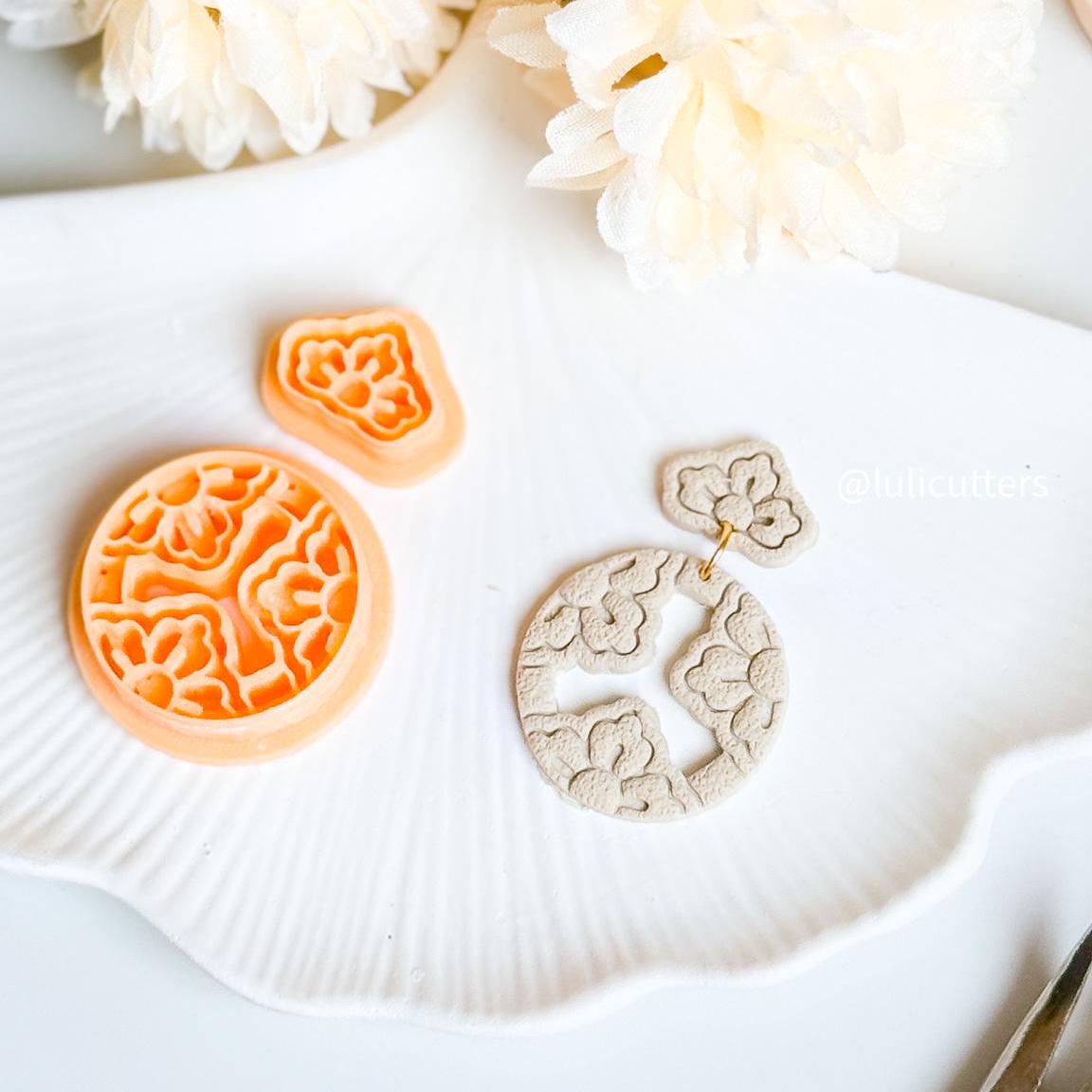 Floral Circle & Stud Cutter Set Polymer Clay Earring Cutter with Imprint Details