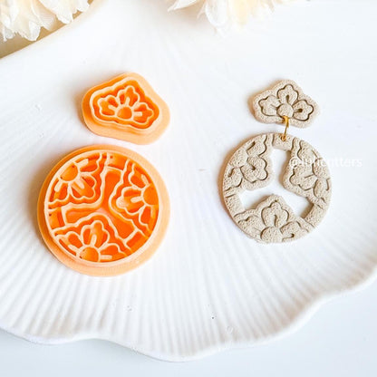 Floral Circle & Stud Cutter Set Polymer Clay Earring Cutter with Imprint Details