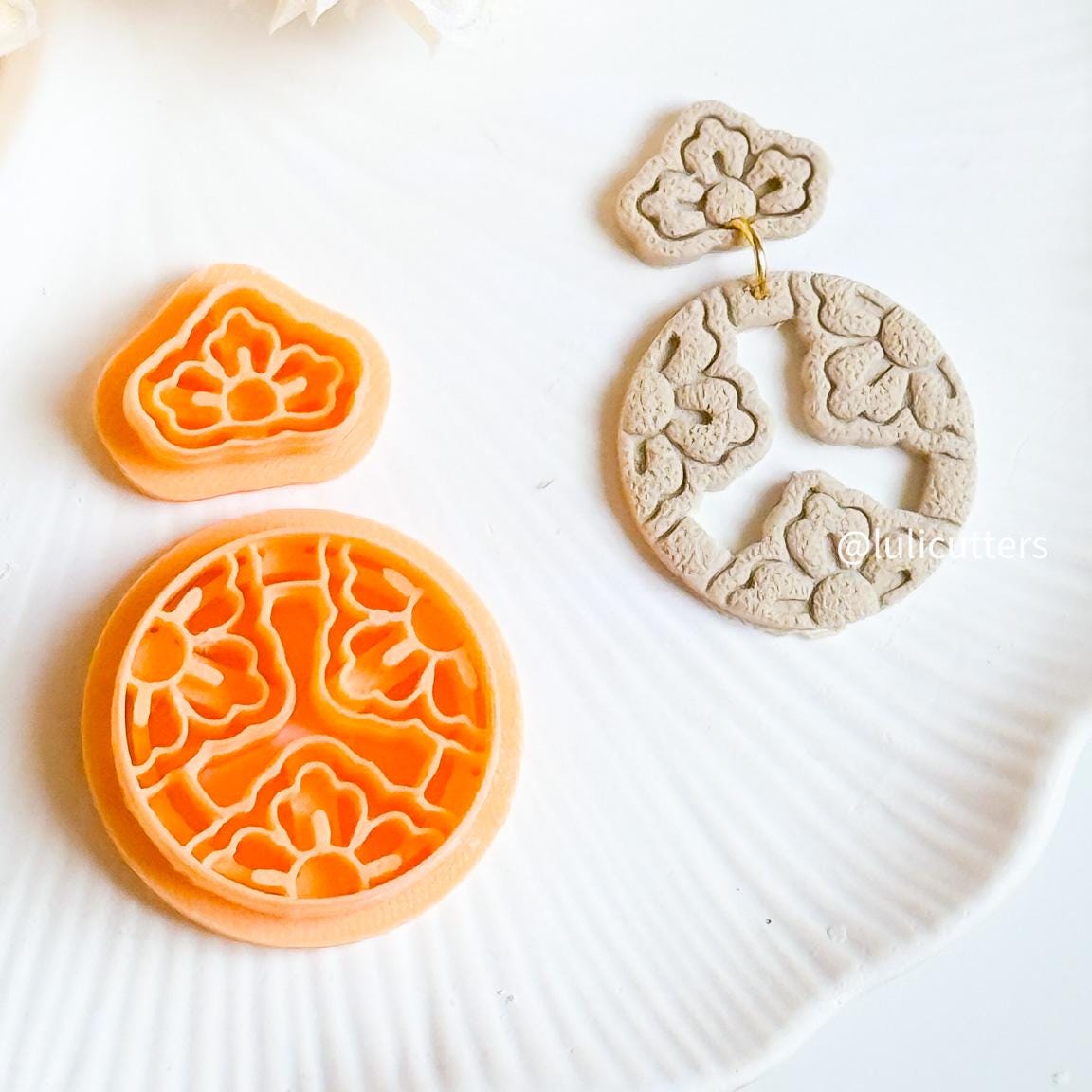 Floral Circle & Stud Cutter Set Polymer Clay Earring Cutter with Imprint Details