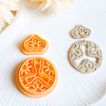 Floral Circle & Stud Cutter Set Polymer Clay Earring Cutter with Imprint Details