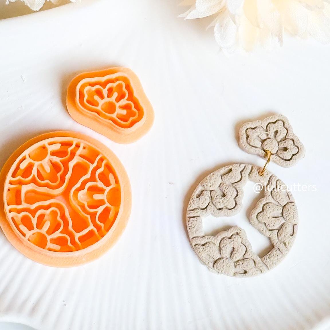 Floral Circle & Stud Cutter Set Polymer Clay Earring Cutter with Imprint Details