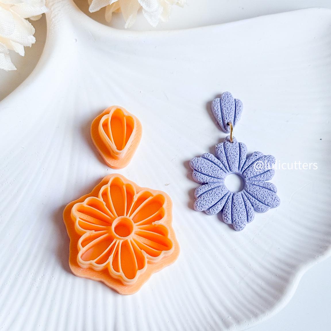 Daisy Bloom Cutter Set Polymer Clay Earring Cutter with Imprint