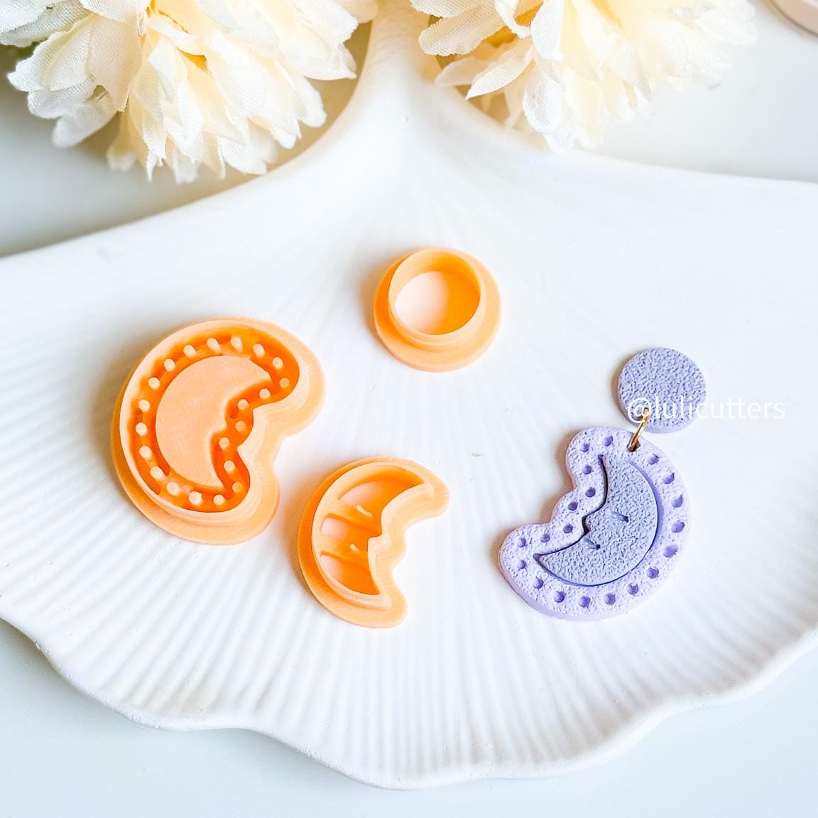 Celestial Crescent Moon Cutter Set Polymer Clay Earring Cutter with Imprint