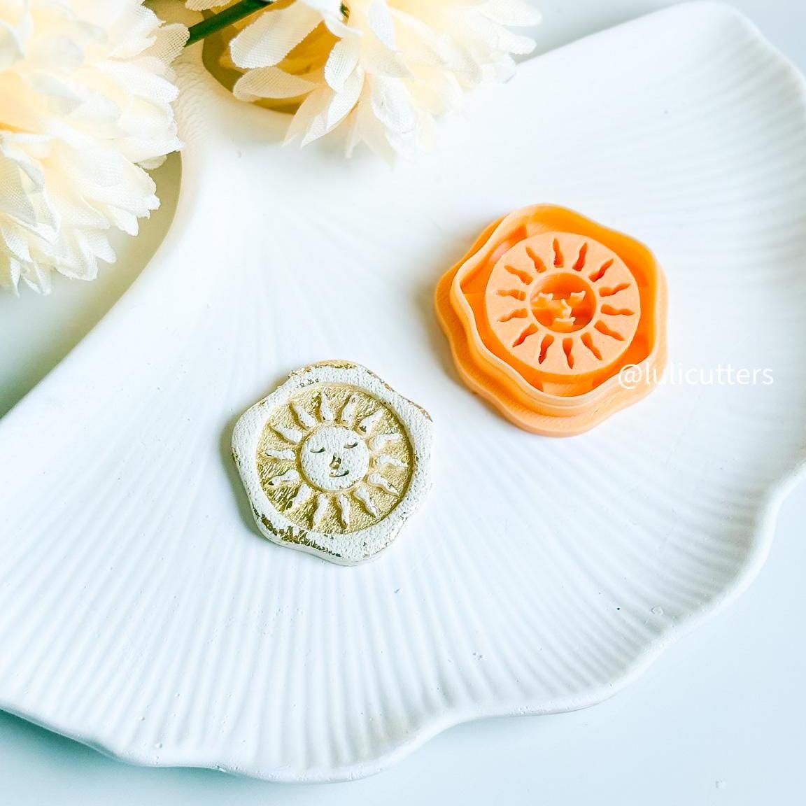 Sunburst Face Cutter Polymer Clay Earring Cutter with Imprint
