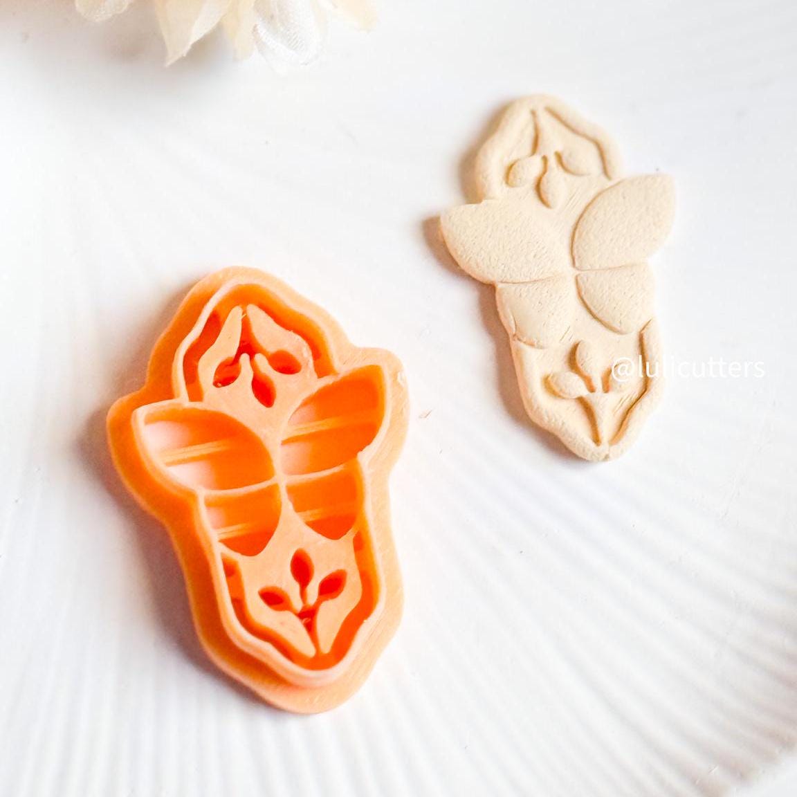 Butterfly & Leaf Cutter Set Polymer Clay Earring Cutter with Botanical Imprint - Boho Vintage Frame