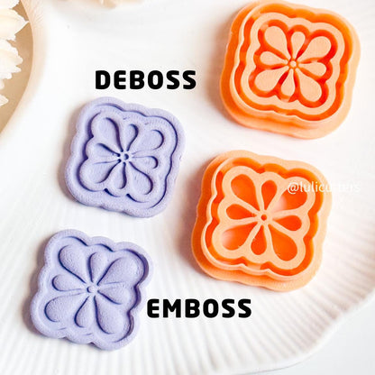 Floral Tile Cutter Set Emboss & Deboss Polymer Clay Cutters