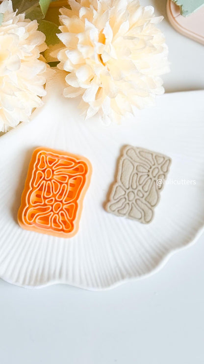 Abstract Floral Tile Cutter Polymer Clay Earring Cutter with Imprint & Deboss Options
