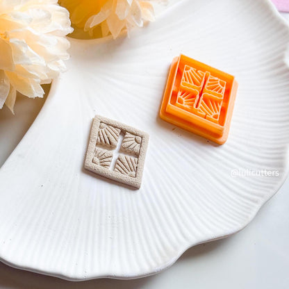 Art Deco Square Polymer Clay Cutter: Floral Imprint Earring Design