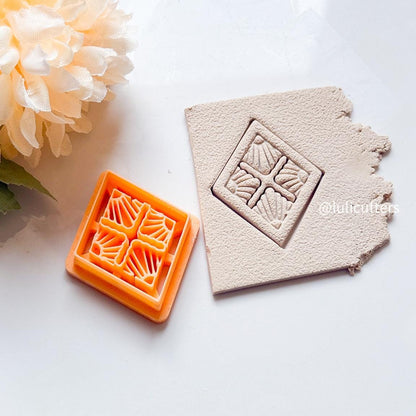 Art Deco Square Polymer Clay Cutter: Floral Imprint Earring Design