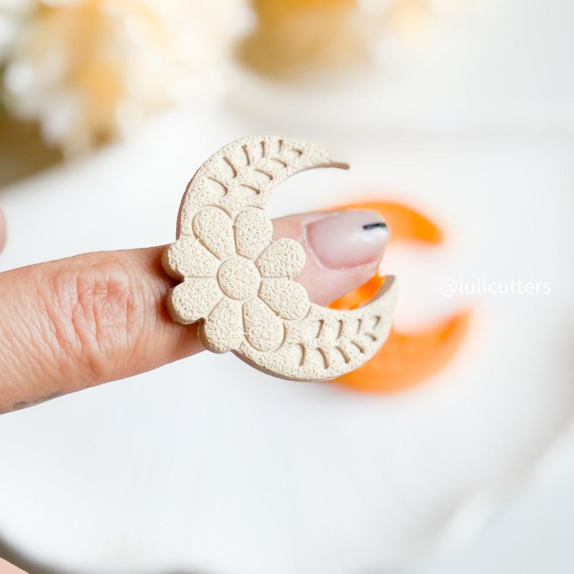 Floral Moon Clay Cutter: Crescent Polymer Clay Earring Imprint