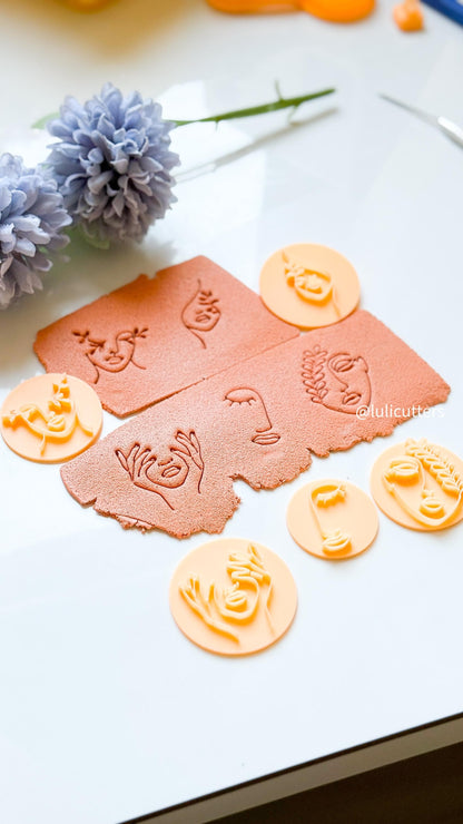 Line Art Woman Face Stamp Set: Minimalist Polymer Clay Cutters