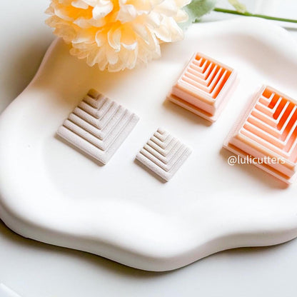 Chevron Layered Square Polymer Clay Cutter Dangle & Stud Earring Set