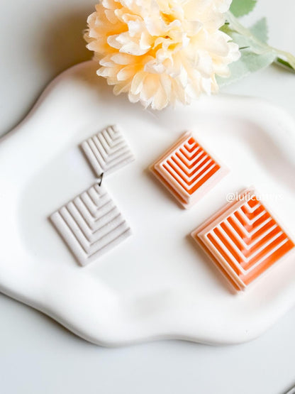 Chevron Layered Square Polymer Clay Cutter Dangle & Stud Earring Set