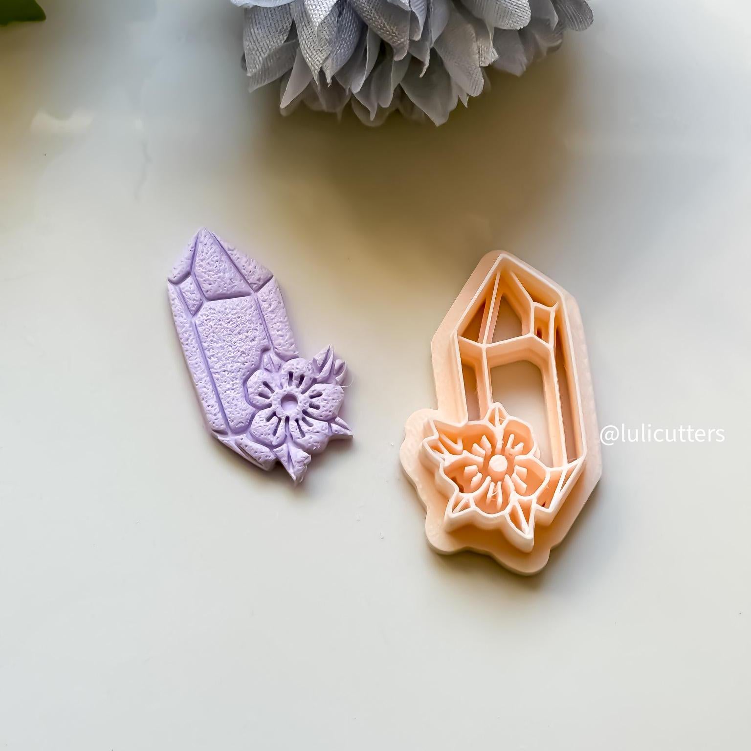 Crystal & Flower Clay Cutter: Geometric Polymer Clay Tool