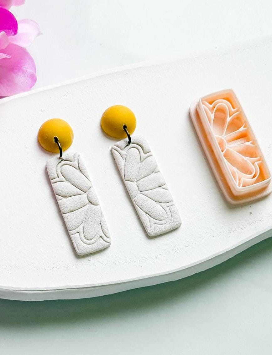 Floral Bar Polymer Clay Cutter: Mirrored Flower Earring Design
