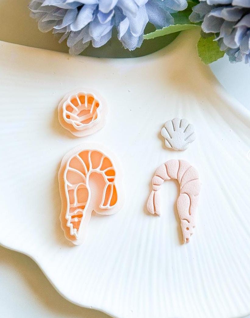 Shrimp and Seashell Polymer Clay Earring Cutters: Sea-Inspired Set