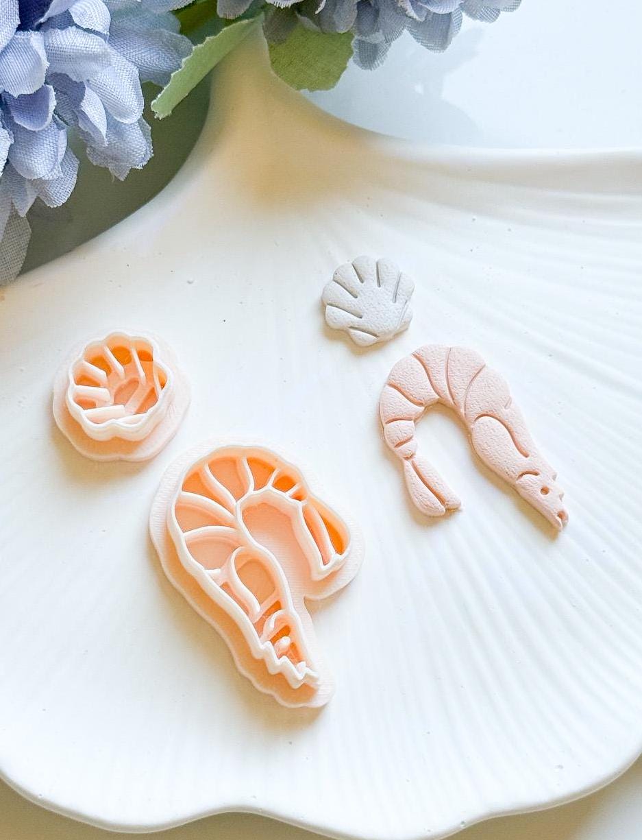 Shrimp and Seashell Polymer Clay Earring Cutters: Sea-Inspired Set