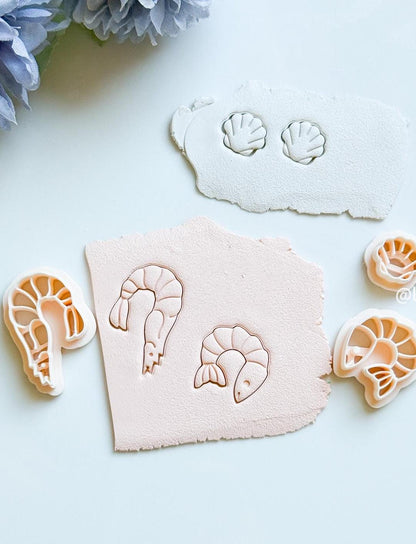 Shrimp and Seashell Polymer Clay Earring Cutters: Sea-Inspired Set