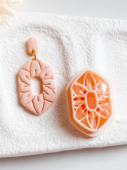 Boho Flower Burst Clay Cutter One-Piece Earring Cutter with Inner Stud Option