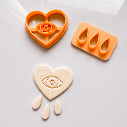 Heart with Tears Clay Cutter Set: 3D Printed Polymer Clay Earring Cutters