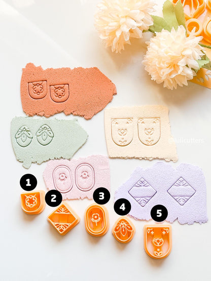 Boho Floral Polymer Clay Cutter Set Intricate Imprint Earring Cutters