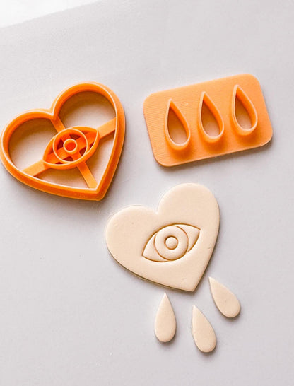 Heart with Tears Clay Cutter Set: 3D Printed Polymer Clay Earring Cutters