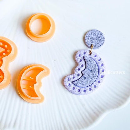 Celestial Crescent Moon Cutter Set Polymer Clay Earring Cutter with Imprint