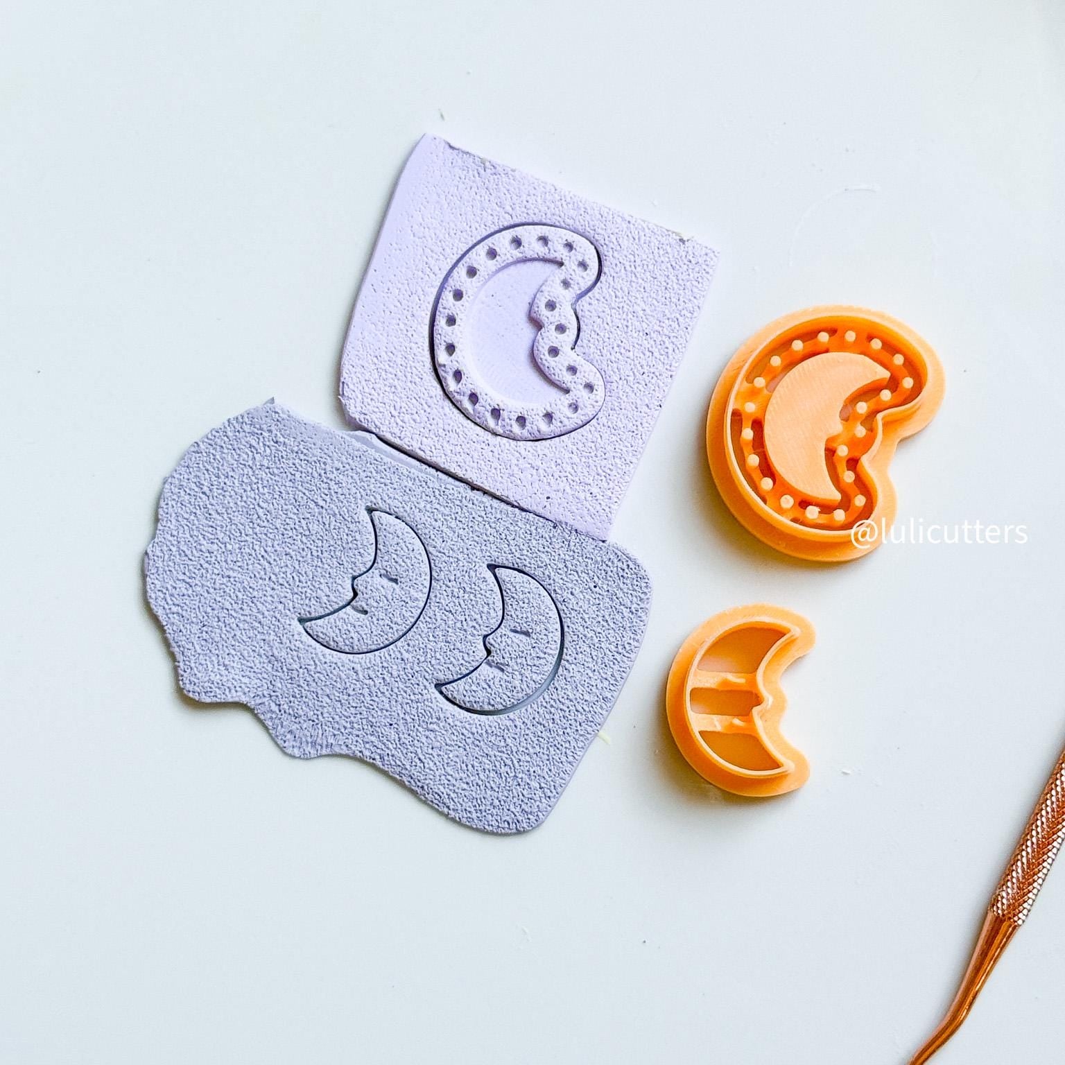 Celestial Crescent Moon Cutter Set Polymer Clay Earring Cutter with Imprint