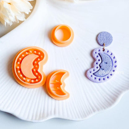 Celestial Crescent Moon Cutter Set Polymer Clay Earring Cutter with Imprint