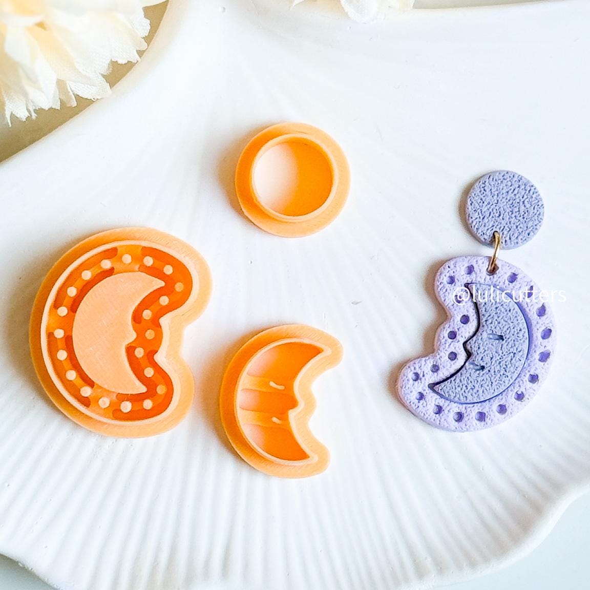 Celestial Crescent Moon Cutter Set Polymer Clay Earring Cutter with Imprint