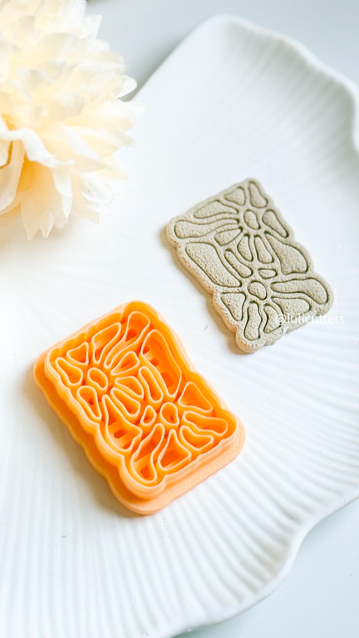 Abstract Floral Tile Cutter Polymer Clay Earring Cutter with Imprint & Deboss Options