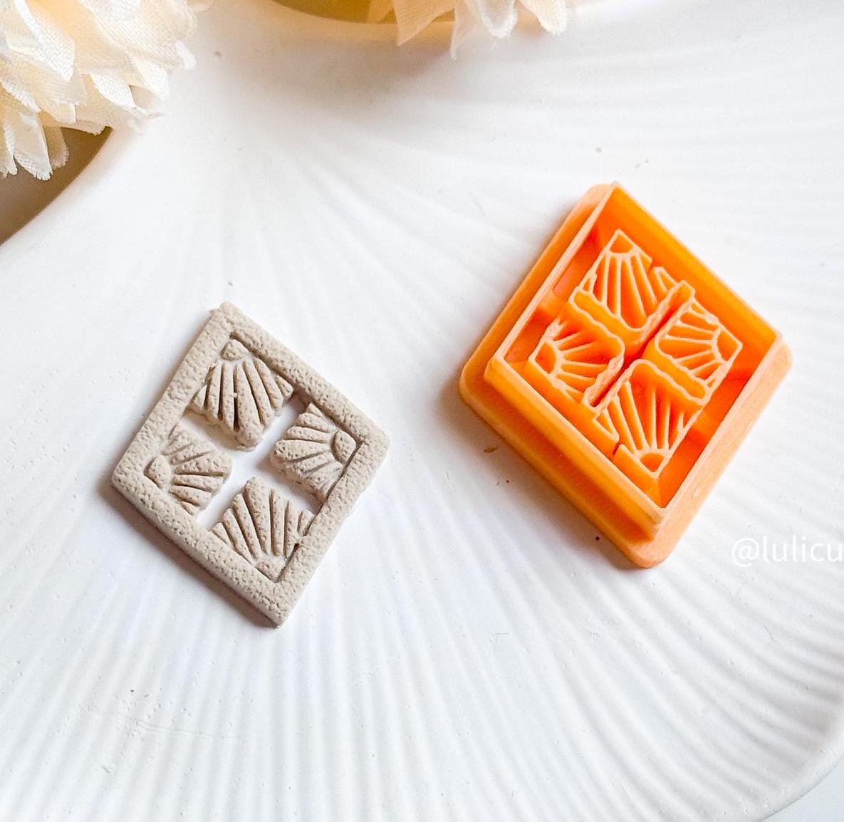 Art Deco Square Polymer Clay Cutter: Floral Imprint Earring Design