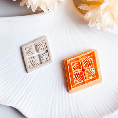 Art Deco Square Polymer Clay Cutter: Floral Imprint Earring Design