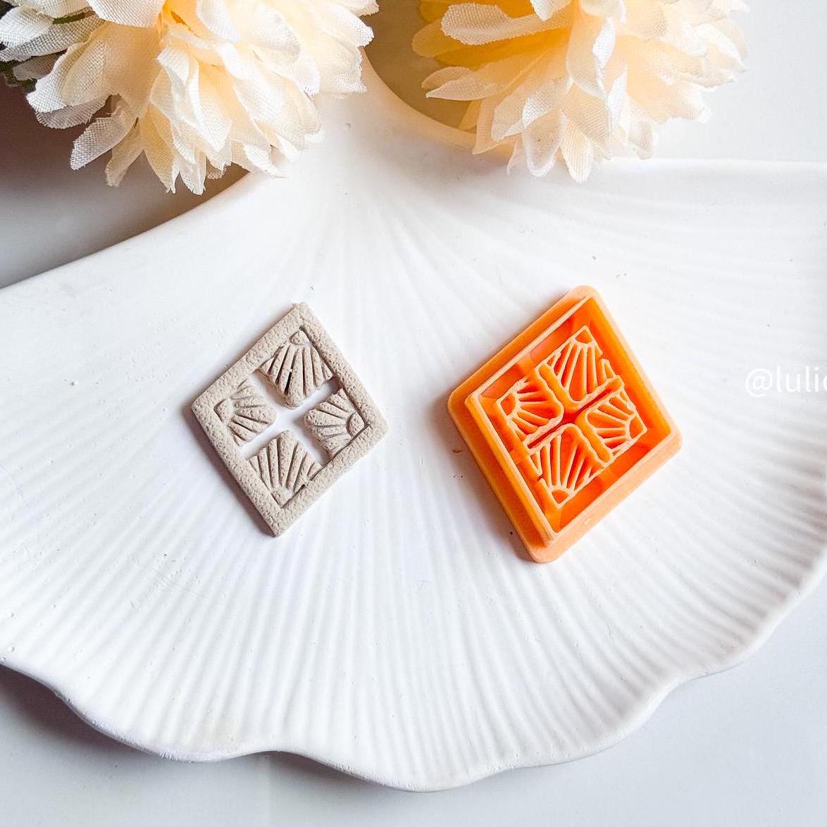 Art Deco Square Polymer Clay Cutter: Floral Imprint Earring Design