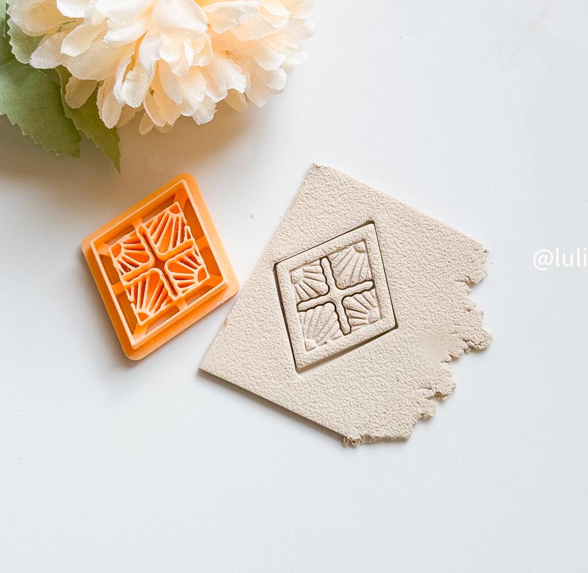 Art Deco Square Polymer Clay Cutter: Floral Imprint Earring Design