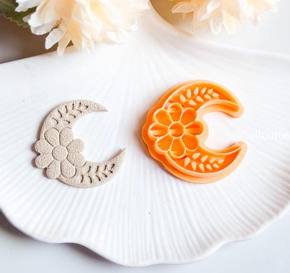 Floral Moon Clay Cutter: Crescent Polymer Clay Earring Imprint