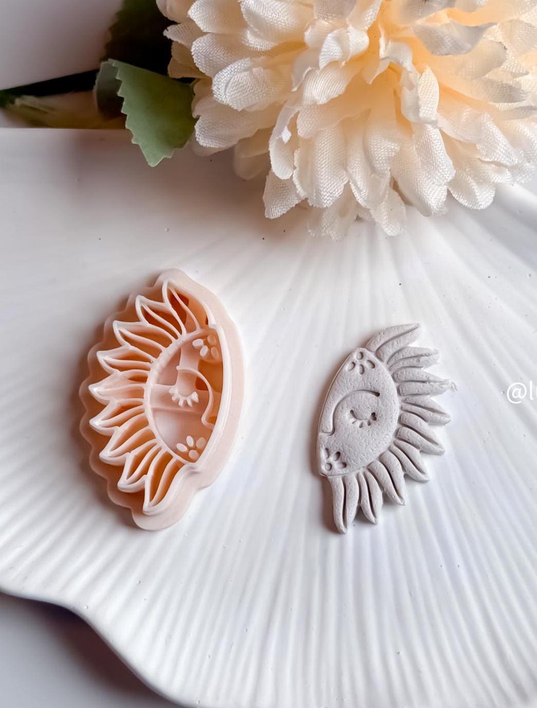 Floral Sun Face Polymer Clay Cutter Crescent Sun with Imprint Flowers for Celestial Earrings