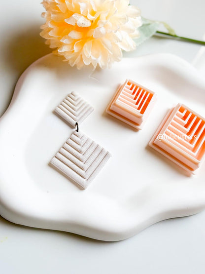 Chevron Layered Square Polymer Clay Cutter Dangle & Stud Earring Set