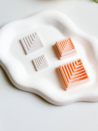 Chevron Layered Square Polymer Clay Cutter Dangle & Stud Earring Set