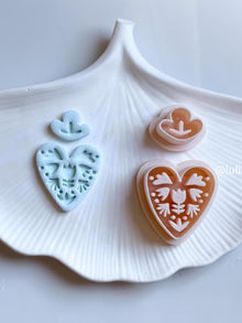 Floral Heart Clay Cutter: Embossed Polymer Clay Earring Tool