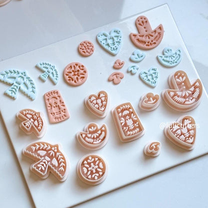 Folk Floral Circle Polymer Clay Cutter 25mm to 35 mm options -Imprint Earring Cutter