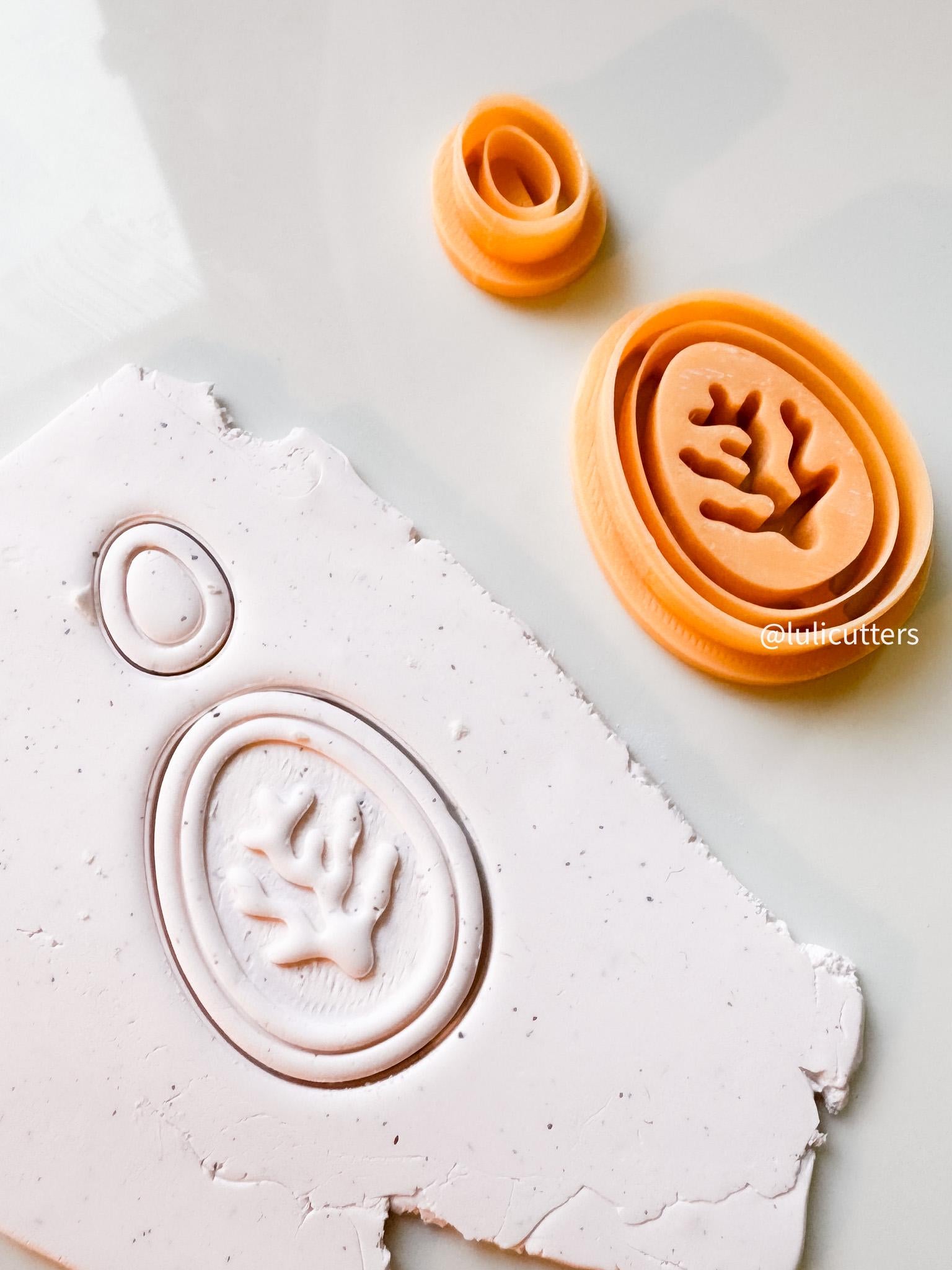 Oval Coral Imprint Clay Cutter Set Layered Ocean-Inspired Earring Cutter