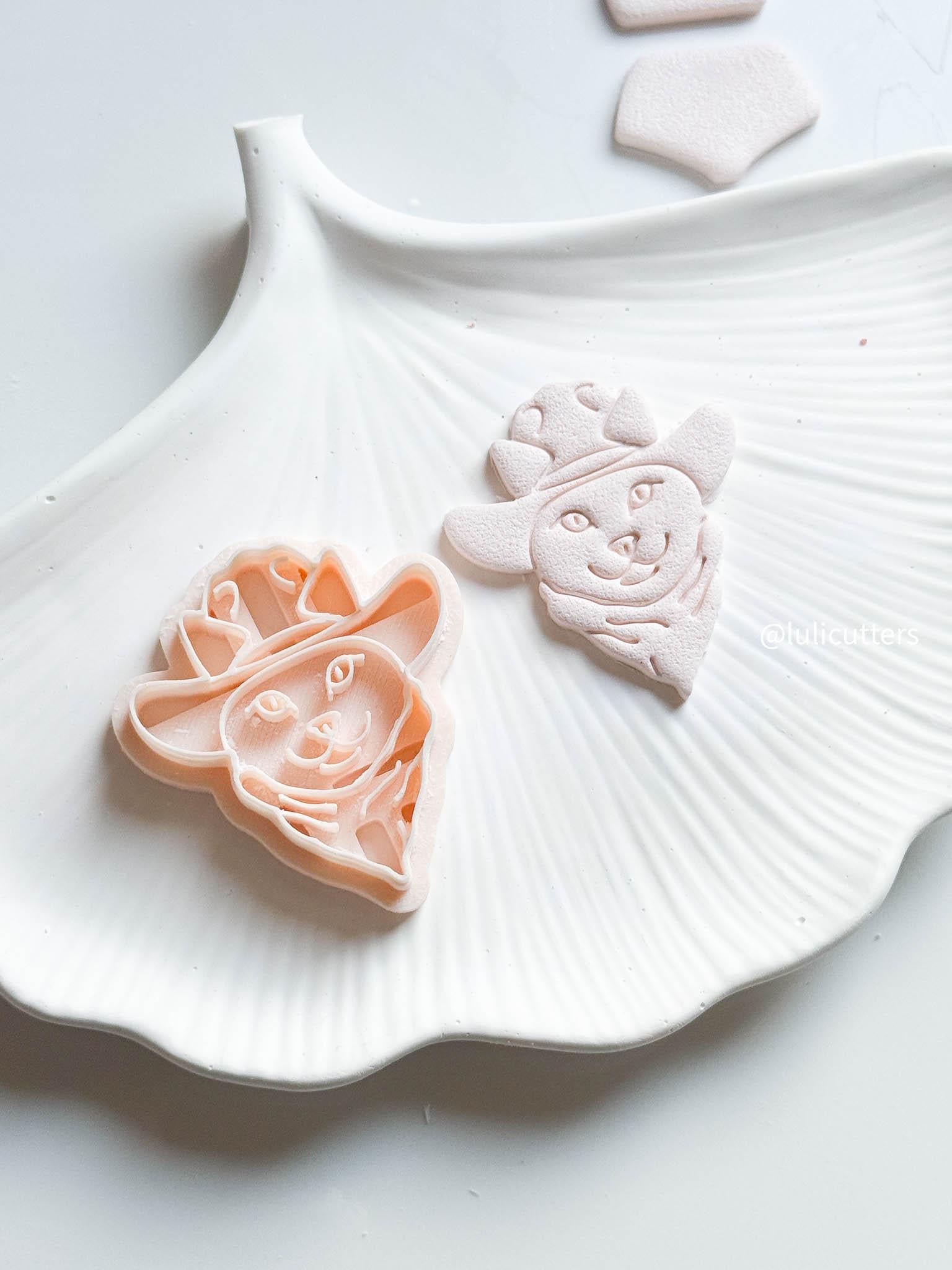 Cowboy Cat Cutter Western Polymer Clay Cutter with Imprint for Funny Kitty Earrings
