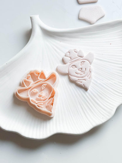 Cowboy Cat Cutter Western Polymer Clay Cutter with Imprint for Funny Kitty Earrings
