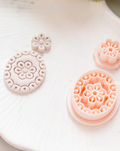 Lace Flower Polymer Clay Earring Cutter Vintage-Inspired Elegance- Floral Imprint Details